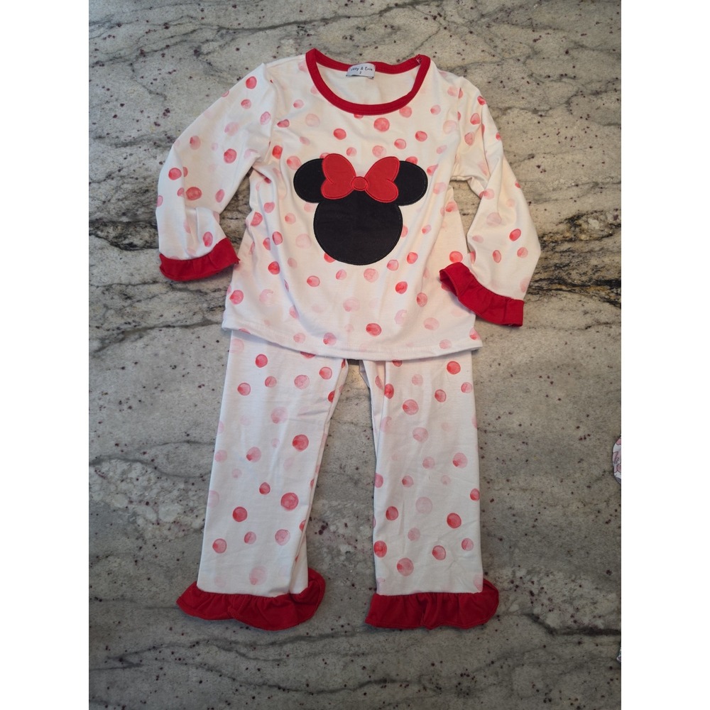 Abby & Evie toddler 2 Minnie Mouse 2 piece set polka dots‎